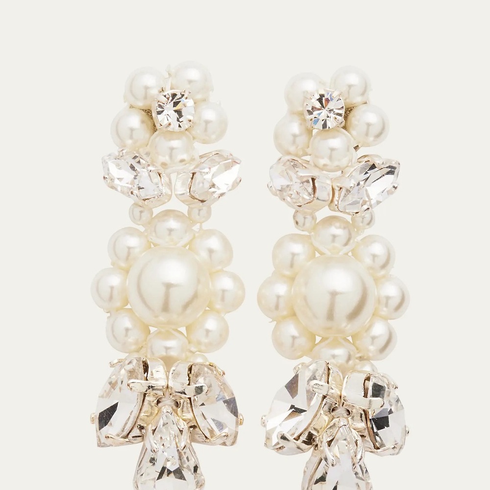 Bridal Simone Rocha Wedding Silver and White Crystal and Pearl Drop Earrings